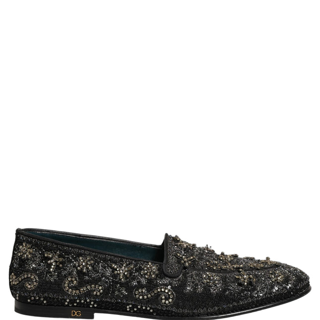 Dolce & Gabbana Black Rhinestone Embellished Loafers Shoes
