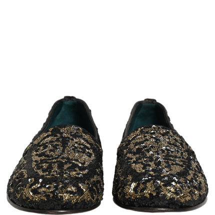 Dolce & Gabbana Black Gold Embellished Dress Loafers Shoes