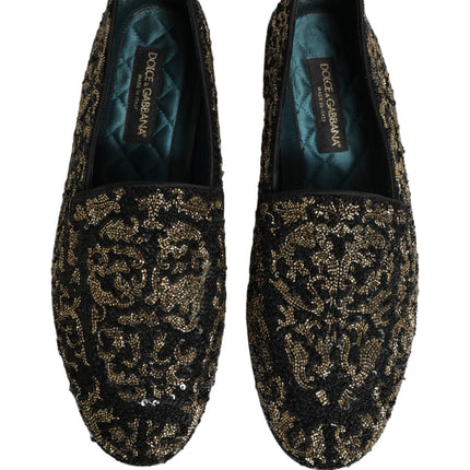 Dolce & Gabbana Black Gold Embellished Dress Loafers Shoes