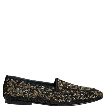 Dolce & Gabbana Black Gold Embellished Dress Loafers Shoes