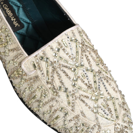 Dolce & Gabbana White Velvet Embroidered Dress Loafers Shoes