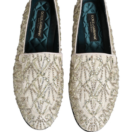 Dolce & Gabbana White Velvet Embroidered Dress Loafers Shoes