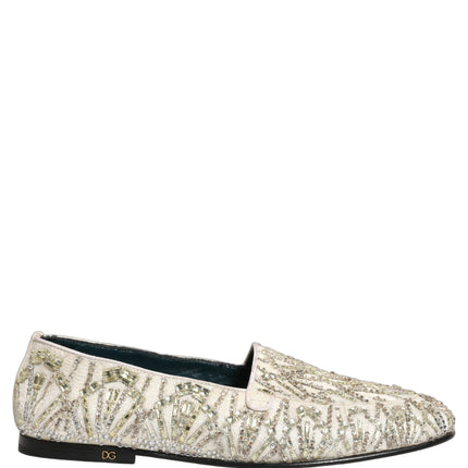 Dolce & Gabbana White Velvet Embroidered Dress Loafers Shoes