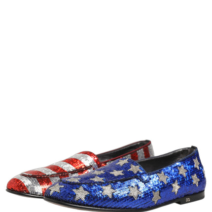 Dolce & Gabbana Multicolor Flag Sequin Dress Loafers Shoes