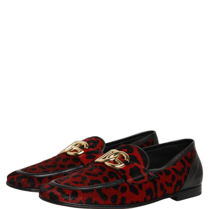 Dolce & Gabbana Red Leopard Print Pony Hair Dress Loafers Shoes