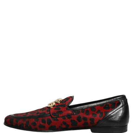 Dolce & Gabbana Red Leopard Print Pony Hair Dress Loafers Shoes