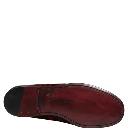 Dolce & Gabbana Red Leopard Print Pony Hair Dress Loafers Shoes