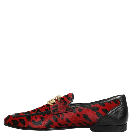 Dolce & Gabbana Red Leopard Print Pony Hair Dress Loafers Shoes