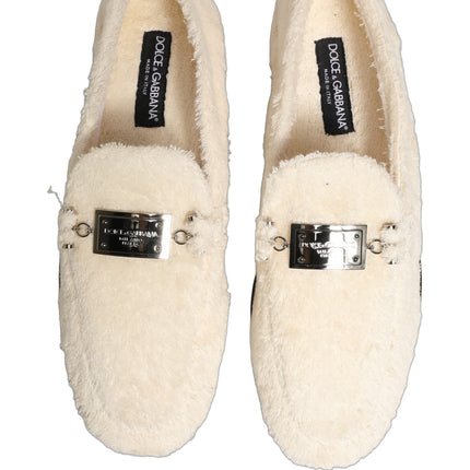 Dolce & Gabbana White Fur Shearling Men Dress Loafers Shoes