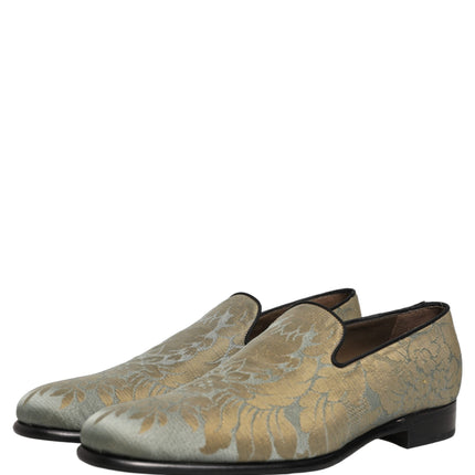 Dolce & Gabbana Gold Floral Jacquard Slip On Loafers Shoes
