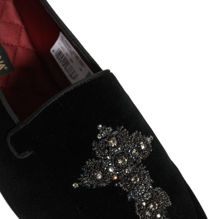 Dolce & Gabbana Black Suede Embellished Dress Loafers Shoes