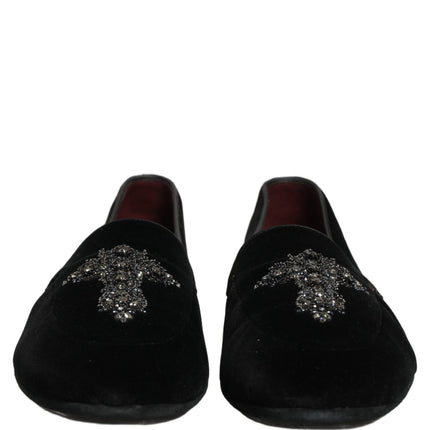 Dolce & Gabbana Black Suede Embellished Dress Loafers Shoes