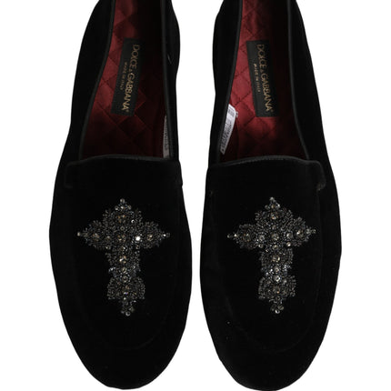 Dolce & Gabbana Black Suede Embellished Dress Loafers Shoes