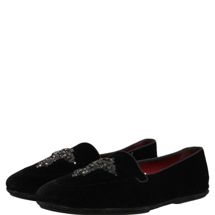 Dolce & Gabbana Black Suede Embellished Dress Loafers Shoes