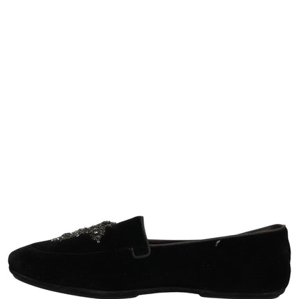 Dolce & Gabbana Black Suede Embellished Dress Loafers Shoes