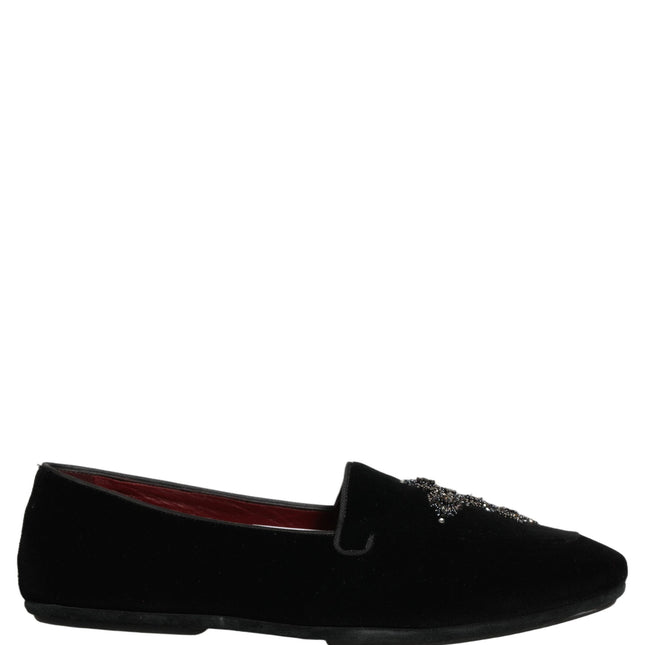 Dolce & Gabbana Black Suede Embellished Dress Loafers Shoes