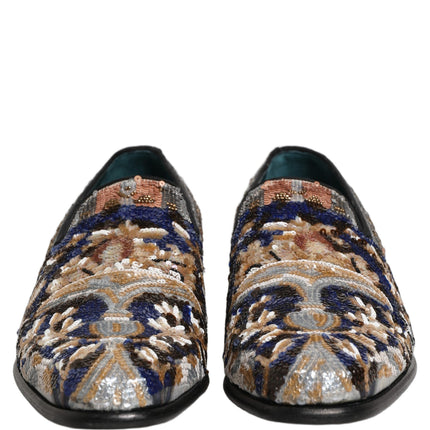 Dolce & Gabbana Multicolor Embroidered Sequin Loafers Shoes