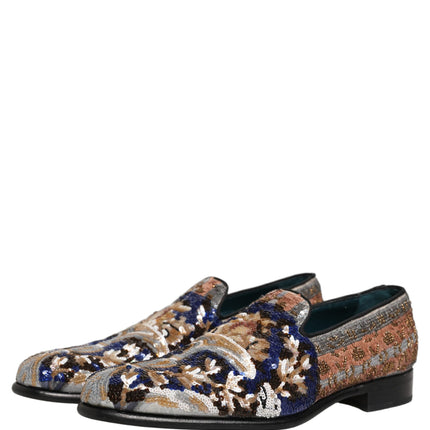 Dolce & Gabbana Multicolor Embroidered Sequin Loafers Shoes