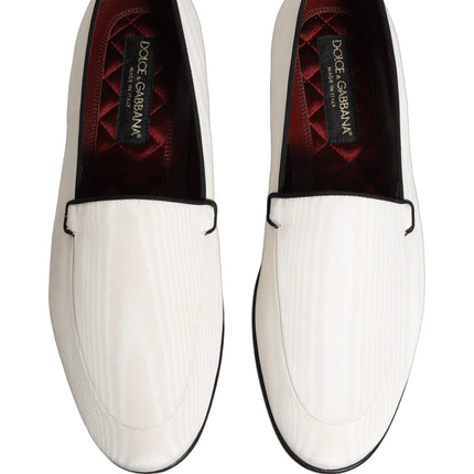 Dolce & Gabbana White Velvet Slip On Men Flats Loafers Shoes