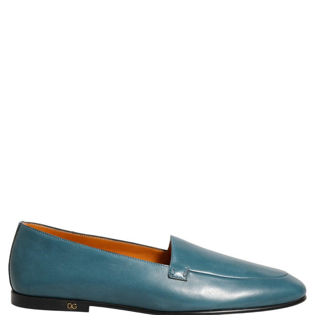 Dolce & Gabbana Blue Leather Logo Slip On Men Loafers Shoes