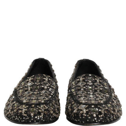 Dolce & Gabbana Silver Leather Logo Slip On Loafers Shoes