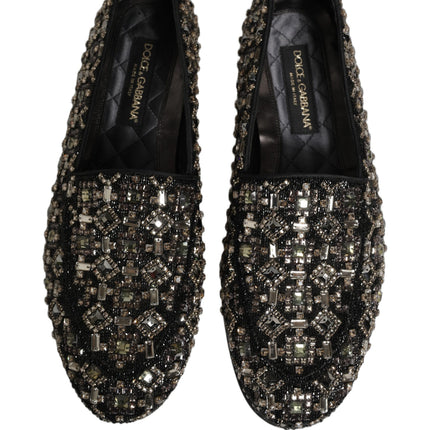 Dolce & Gabbana Silver Leather Logo Slip On Loafers Shoes