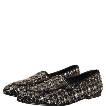 Dolce & Gabbana Silver Leather Logo Slip On Loafers Shoes