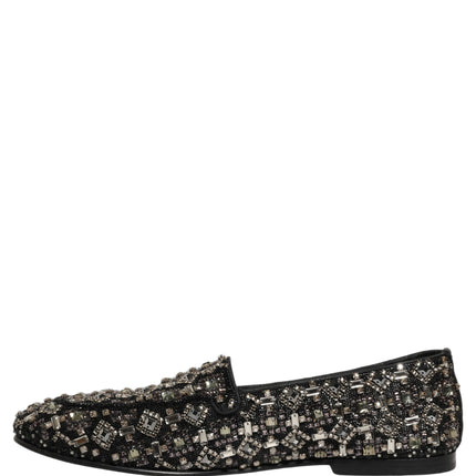 Dolce & Gabbana Silver Leather Logo Slip On Loafers Shoes