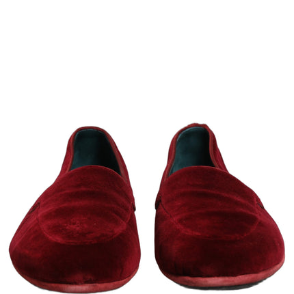 Dolce & Gabbana Maroon Velvet Slip On Men Flats Loafers Shoes