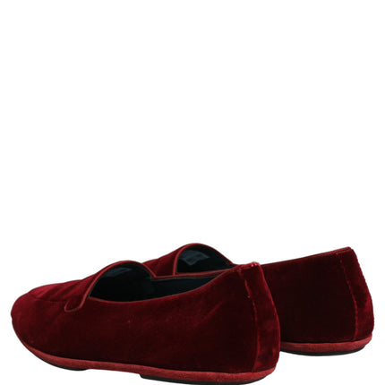 Dolce & Gabbana Maroon Velvet Slip On Men Flats Loafers Shoes