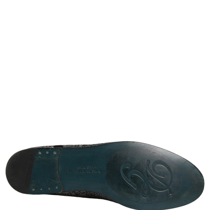 Dolce & Gabbana Silver Jacquard Leather Slip On Loafers Shoes
