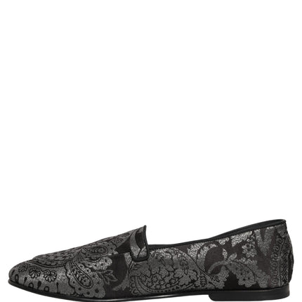 Dolce & Gabbana Silver Jacquard Leather Slip On Loafers Shoes