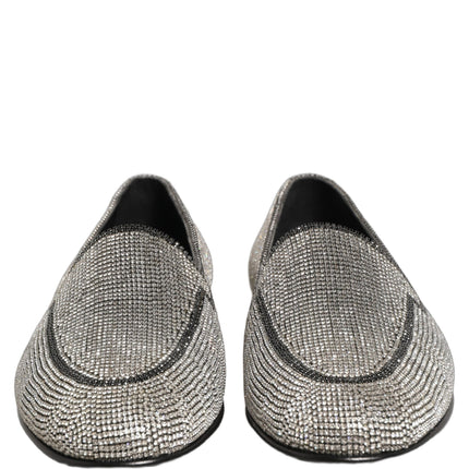 Dolce & Gabbana Silver Crystal Embellished Men Loafers Shoes