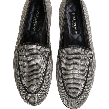 Dolce & Gabbana Silver Crystal Embellished Men Loafers Shoes