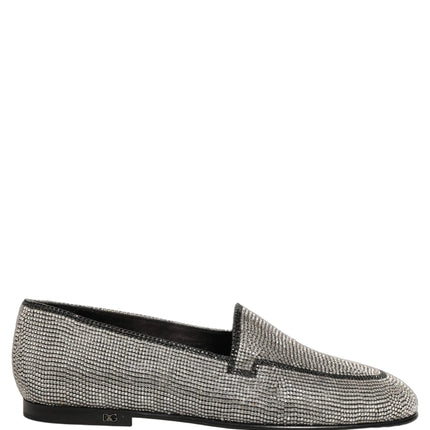 Dolce & Gabbana Silver Crystal Embellished Men Loafers Shoes