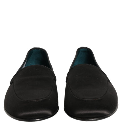 Dolce & Gabbana Black Satin Logo Slip On Flats Loafers Shoes