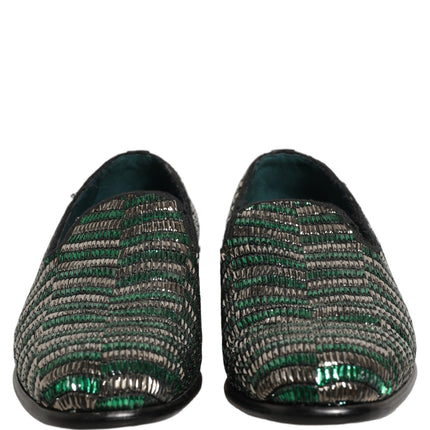 Dolce & Gabbana Silver Green Embellished Dress Loafers Shoes
