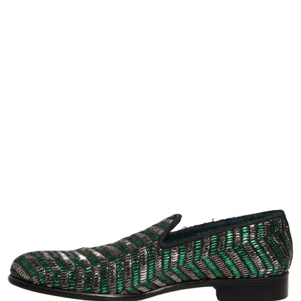 Dolce & Gabbana Silver Green Embellished Dress Loafers Shoes