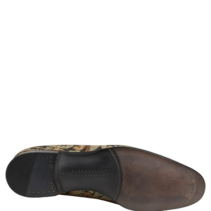 Dolce & Gabbana Gold Brocade Slip On Men Dress Loafers Shoes