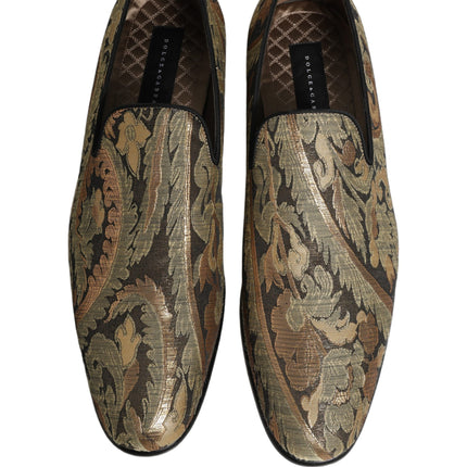 Dolce & Gabbana Gold Brocade Slip On Men Dress Loafers Shoes