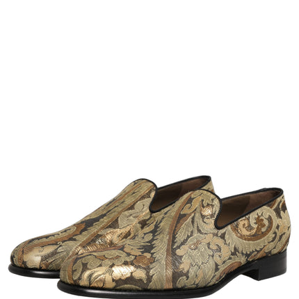 Dolce & Gabbana Gold Brocade Slip On Men Dress Loafers Shoes
