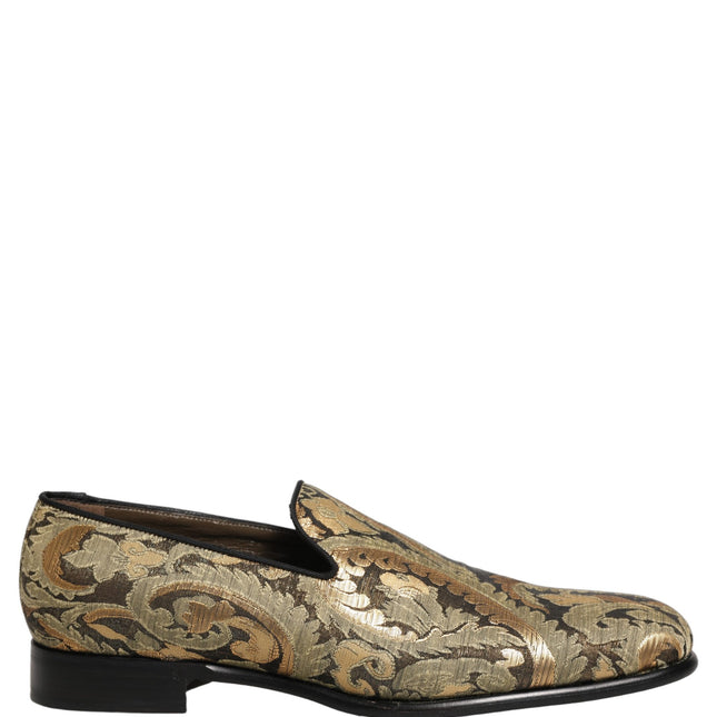 Dolce & Gabbana Gold Brocade Slip On Men Dress Loafers Shoes