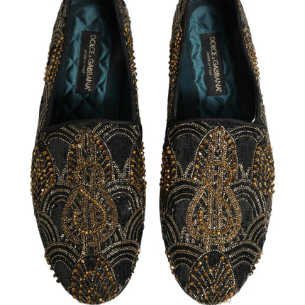 Dolce & Gabbana Black Gold Embellished Dress Loafers Shoes