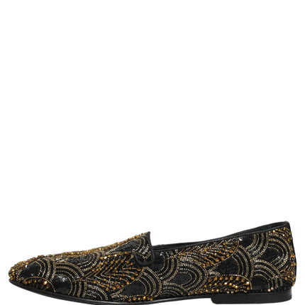 Dolce & Gabbana Black Gold Embellished Dress Loafers Shoes