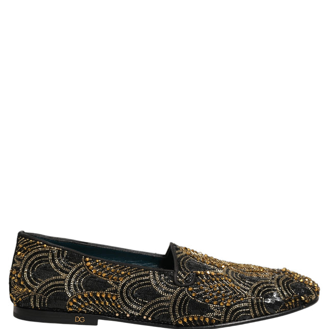 Dolce & Gabbana Black Gold Embellished Dress Loafers Shoes