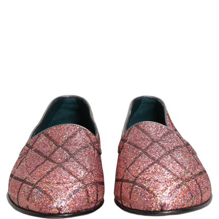 Dolce & Gabbana Pink Check Glitter Lurex Logo Loafers Shoes