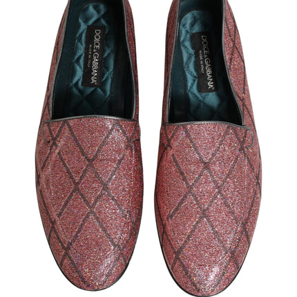 Dolce & Gabbana Pink Check Glitter Lurex Logo Loafers Shoes