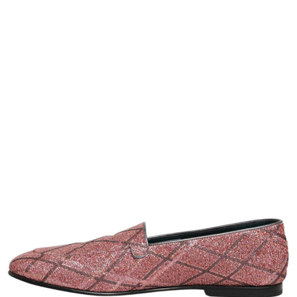 Dolce & Gabbana Pink Check Glitter Lurex Logo Loafers Shoes