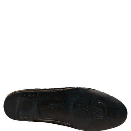 Dolce & Gabbana Black Gold Sequined Men Dress Loafers Shoes