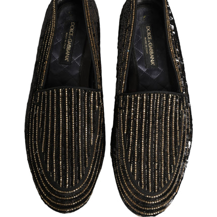 Dolce & Gabbana Black Gold Sequined Men Dress Loafers Shoes